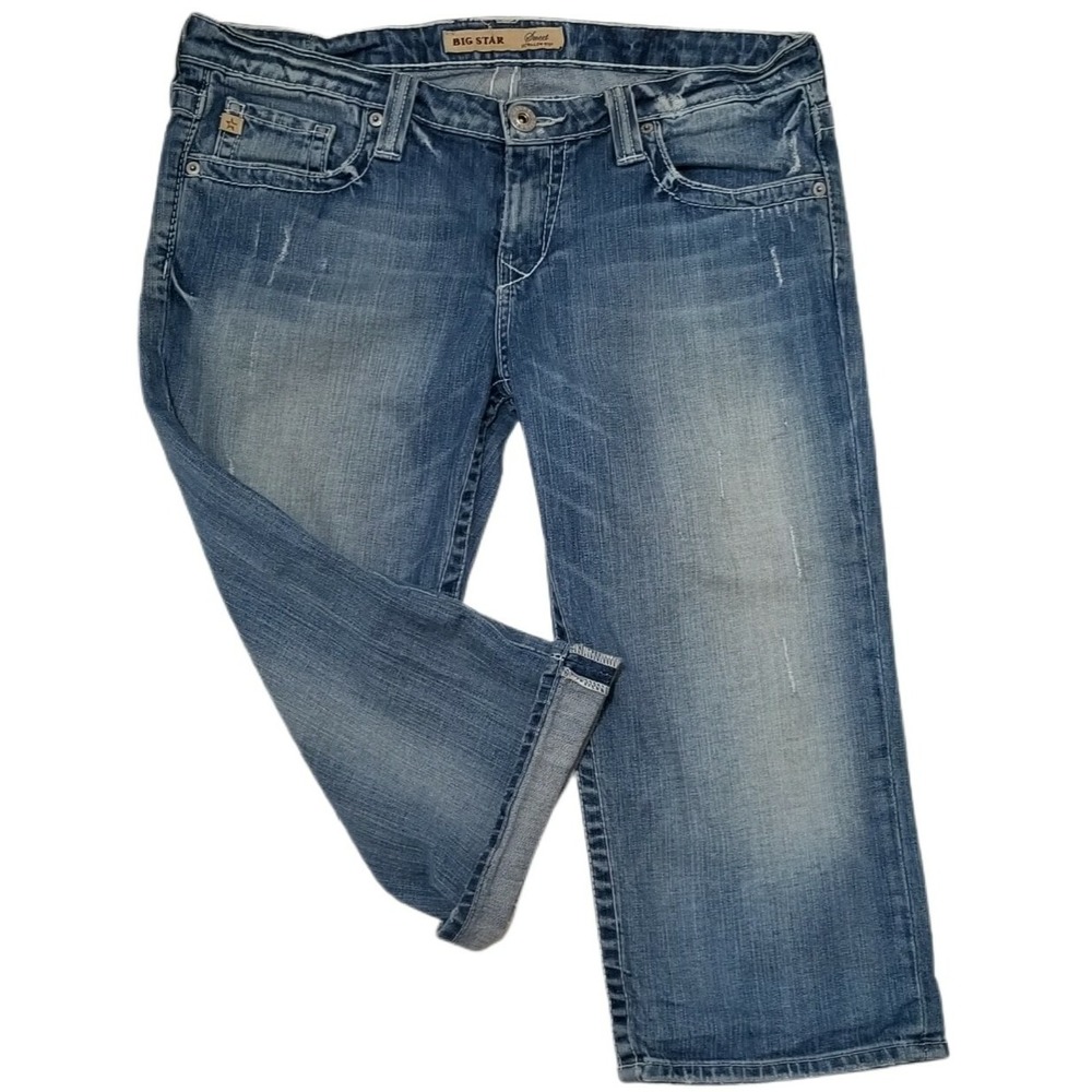 BIG STAR Capris Womens 32 Blue Sweet Ultra Low Rise Salvaged Distressed Y2K